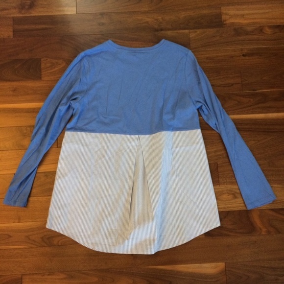J. Jill Blue and White Color Block & Stripe Blouse - Picture 2 of 6